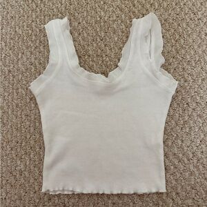 Ribbed Scoop Neck Tank Top - White